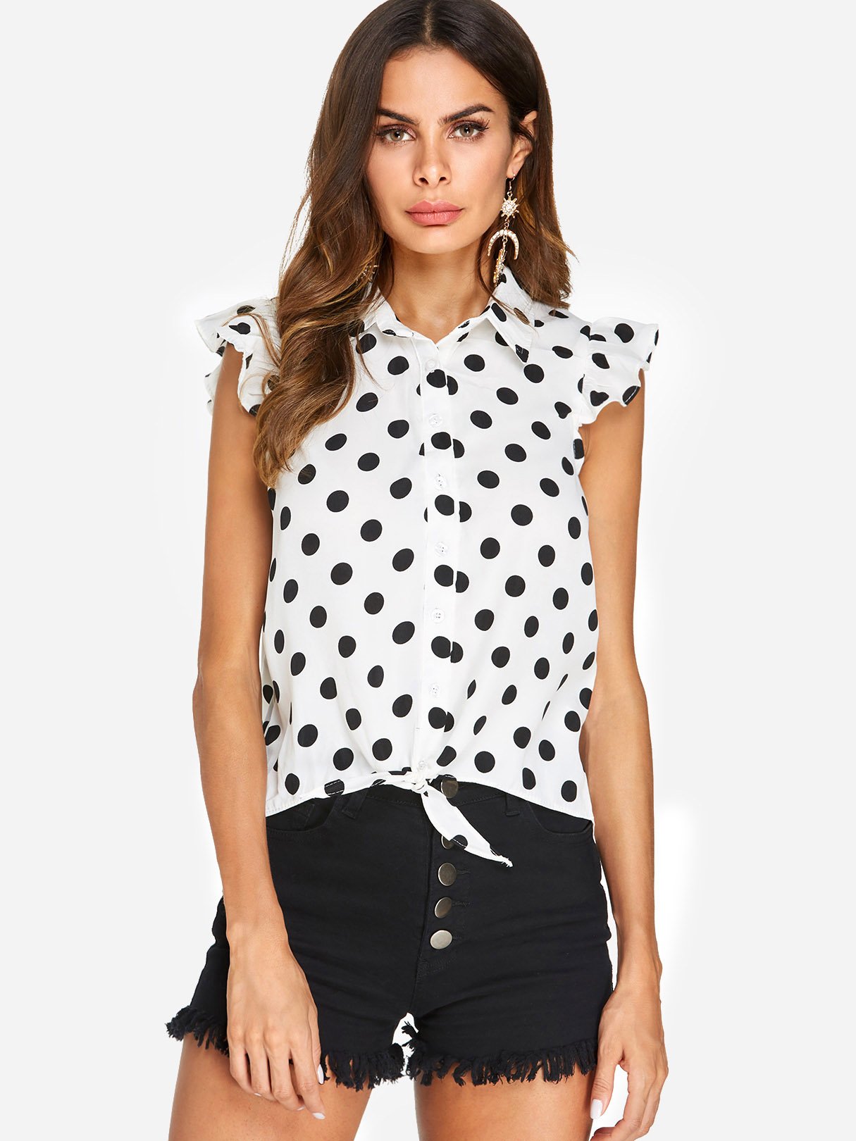 Classic Collar Polka Dot Sleeveless Black & White T-Shirts