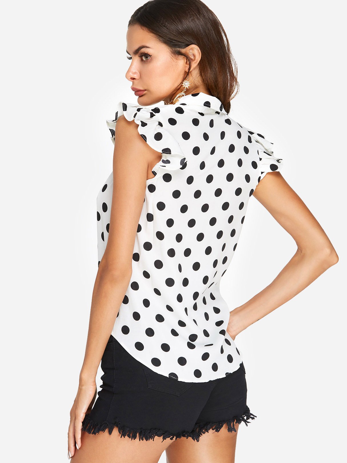 Classic Collar Polka Dot Sleeveless Black & White T-Shirts