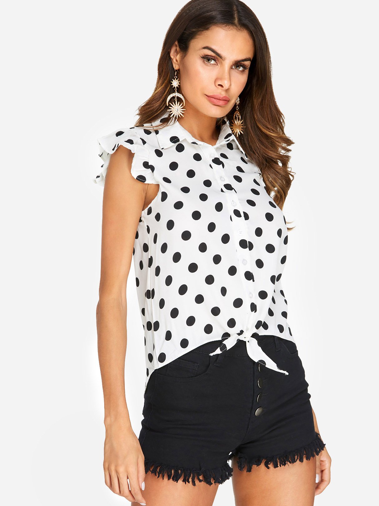 Classic Collar Polka Dot Sleeveless Black & White T-Shirts